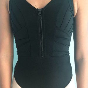 Black Zip Up Open Back Leotard